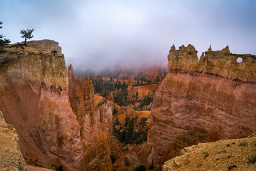 bryce canyon panorama with rainy cloudy weather