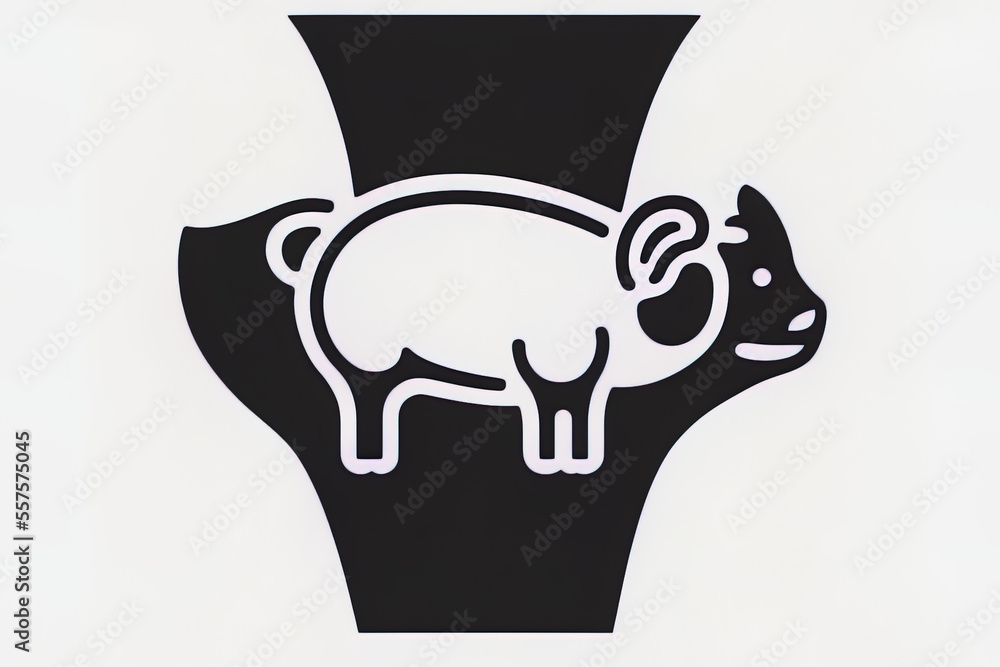 Poster piggy icon and linear sign with a silhouette of a pig on a white backdrop. editable graphic. generat