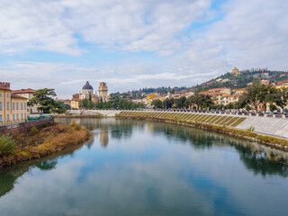Fototapeta na wymiar River with bridge of Verona city