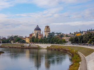 Fototapeta na wymiar River with bridge of Verona city