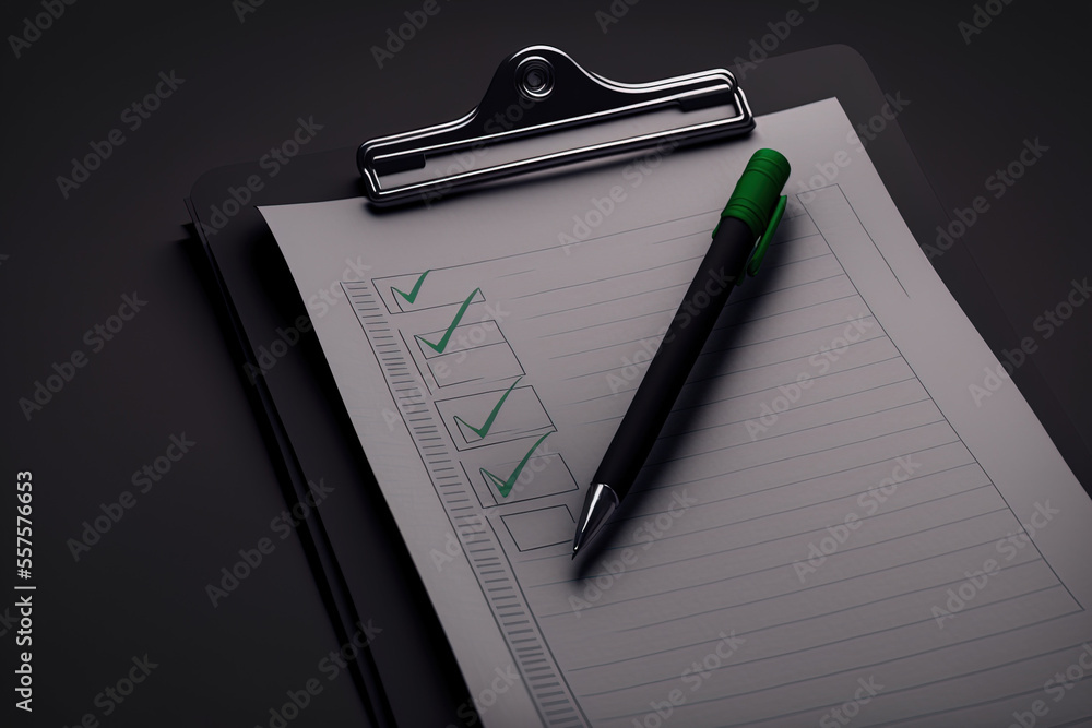 Poster concept for accurate information using a clipboard document symbol and a check list on a dark backdr