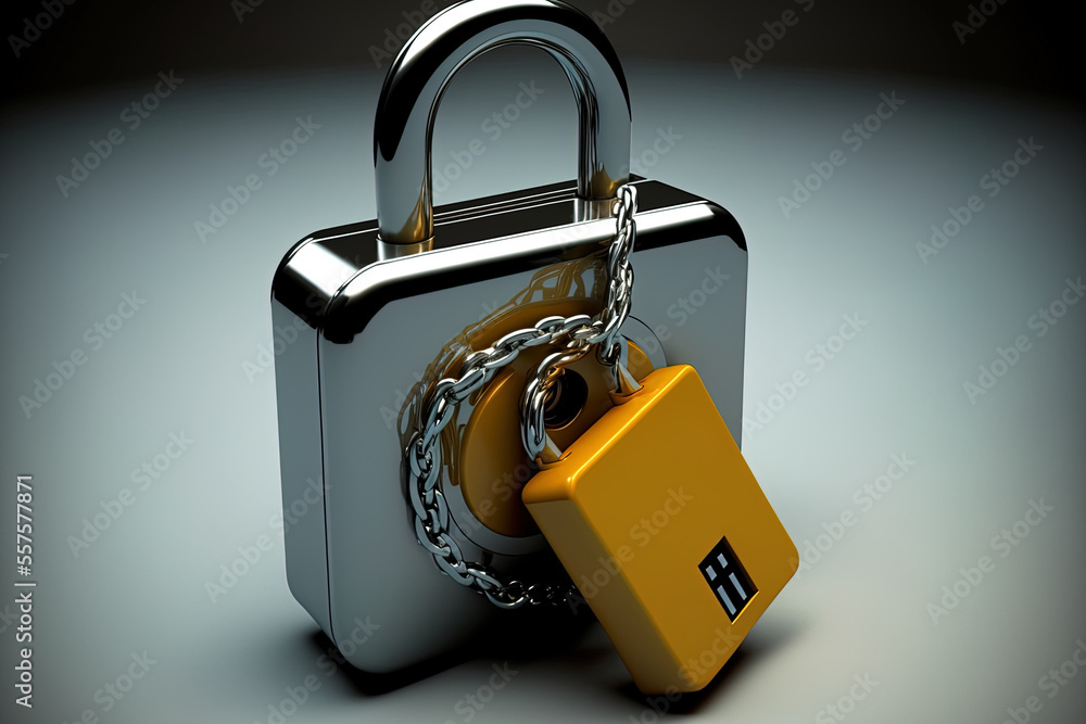 Poster chain and a padlock are used to secure the hard disk. generative ai