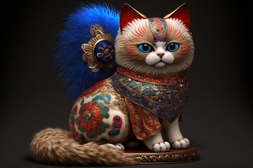 Cat mascot, art ethnic motifs