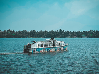 Naklejka premium boat on the river