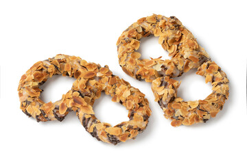  Pair of German Nougatbrezel close up isolated on white background