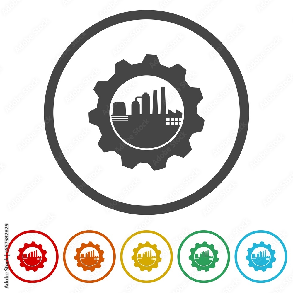 Poster factory gear logo. set icons in color circle buttons