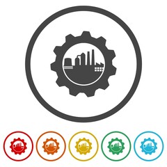  Factory gear logo. Set icons in color circle buttons