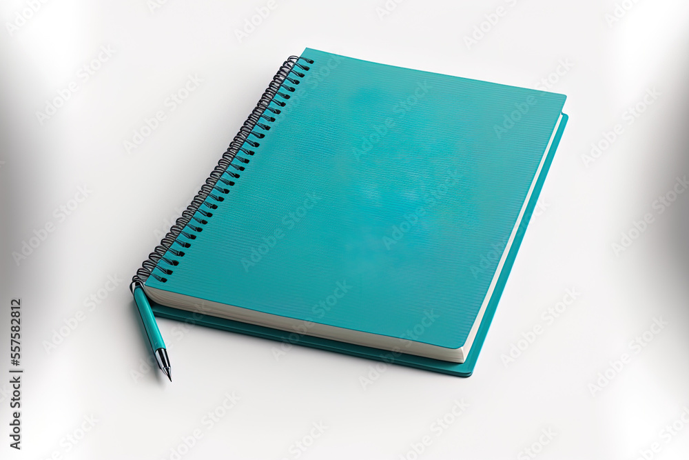 Poster spiral notebook in cyan, isolated on white. include the edge of the notepad's clipping path. generat