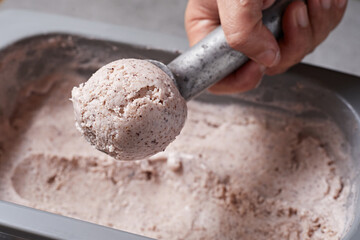 Homemade Ice Cream With Chocolate Chips.