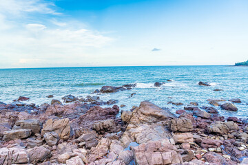 
Bai Lu beach of Vietnam has rocky mountains and sea close together creating a great beauty