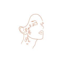 Women's Face With Flowers Line Art