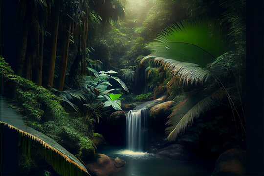 Gorgeous Image Of A Waterfall In A Tropical Rainforest