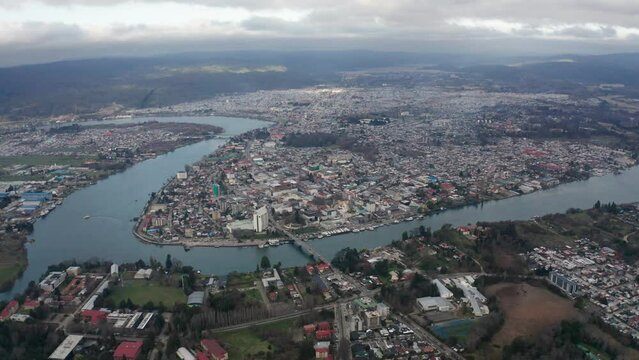 city of valdivia Chile seen from drone
