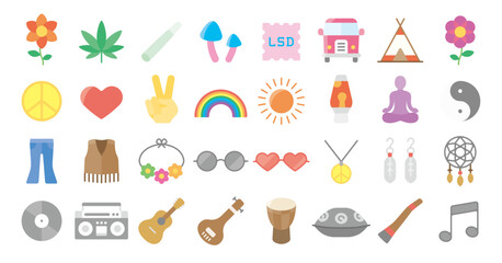 Hippie icon set (Flat fill version)