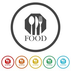  Food logo. Set icons in color circle buttons