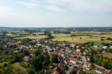 Obraz premium The city of Niedergebra (Nordhausen) from above (Thuringia region, Germany)
