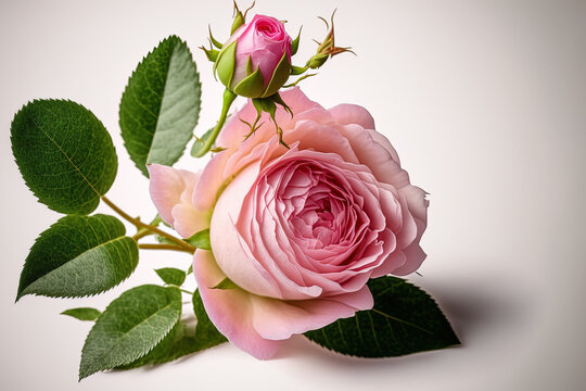 Pink rose blooms in a lovely arrangement, isolated on a white background. Generative AI