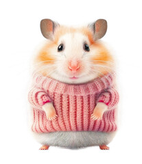 Fototapeta na wymiar Cute hamster wearing a pink sweather on a transparant background