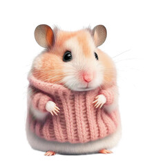 Cute hamster wearing a pink sweather on a transparant background