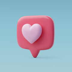3d Vector Social Media Notification with Pink Heart, Valentine's Day Concept.