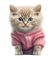 Cute cat kitten wearing a pink sweather on a transparant background