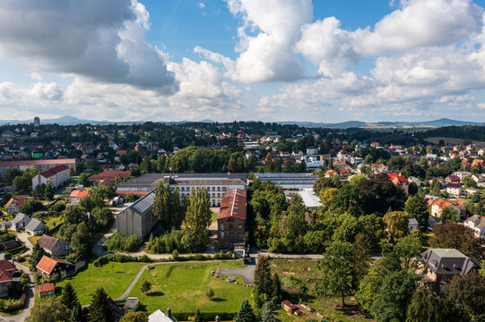 The city of Neugersdorf near Ebersbach from above ( Saxon Switzerland-Osterzgebirge region, Saxony / Germany )