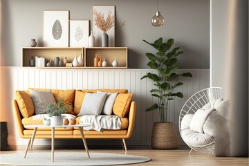 Modern interior background, living room. Generative AI