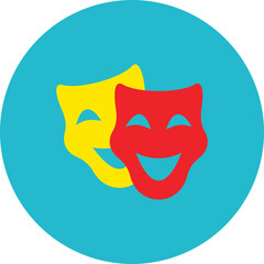 Theater Masks Multicolor Circle Flat Icon