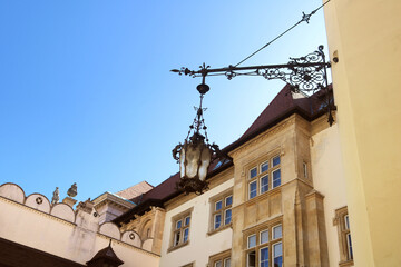 Fototapeta na wymiar Lantern in courtyard of City hall of Bratislava, which situated on the main square (hlavne namestie) in Bratislava, Slovakia