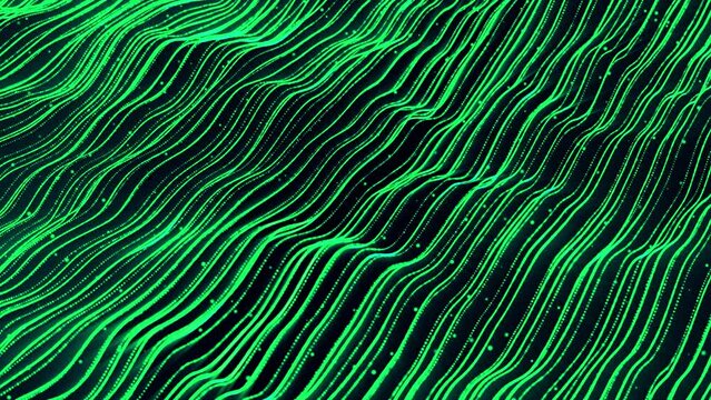 Futuristic digital line particle wave and lights background Green Lines Digital particle sciene cyber or technology background