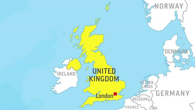 United Kingdom Map. Zoom on World Map. 4k Video Footage. Motion Graphics
