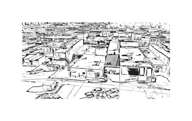 Building view with landmark of Pierre is the capital city of South Dakota. Hand drawn sketch illustration in vector.