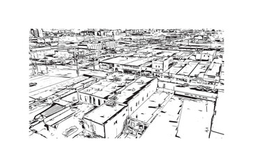 Obraz premium Building view with landmark of Pierre is the capital city of South Dakota. Hand drawn sketch illustration in vector.