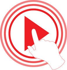 Live video stream with a hand icon, play button shape