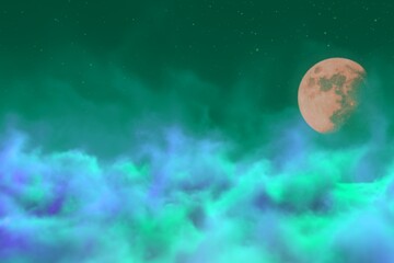Abstract background creative illustration of mystery heaven with moon with spotlights you can use for designing purposes