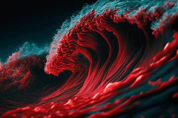 red wave with blue tops and a dark backdrop made by generative ai