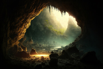 inside a fantasy cave made by generative ai - obrazy, fototapety, plakaty