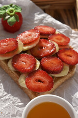Close up strawberry and banana toast