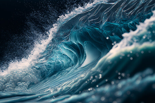 blue ocean waves close up made by generative ai