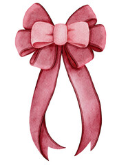 Watercolor illustration of red ribbon bow 1.