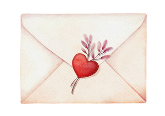 Yellow envelope with red heart. - obrazy, fototapety, plakaty