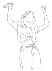 illustration line art of beautiful idol kpop or Asian idol singing on stage in charming poses image eps.10
