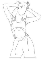 illustration line art of beautiful idol kpop or Asian idol singing on stage in charming poses image eps.10