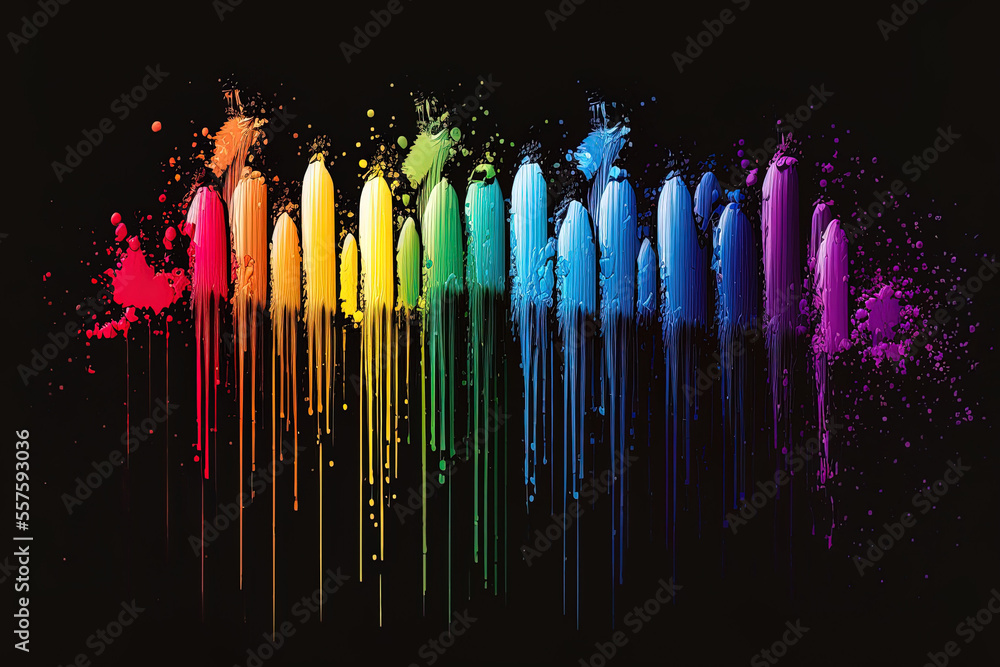 Poster Large group or set of beautiful multicolored paint brush strokes created by hand and isolated on a dark backdrop can be used to represent art, a drawing, education, or an abstract design. Generative