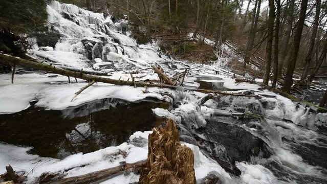 The upper falls along Hornbecks Creek near Dingmans Ferry, PA. The falls are being to freeze after a few cold December days. Winter waterfall hiking adventures.