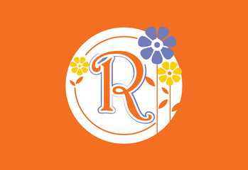 Obraz premium Floral monogram letter R. Initial alphabet with botanical elements. Floral alphabet vector design