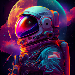 Obraz na płótnie Canvas Colored astronaut, space and spaceship illustration.