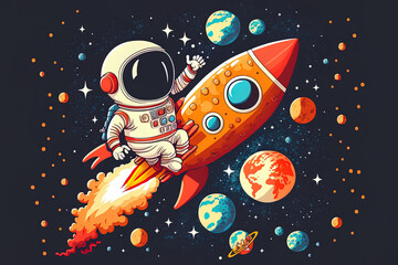 Fototapeta premium space rocket and astronaut. Generative AI