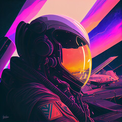 Colored astronaut, space and spaceship illustration.