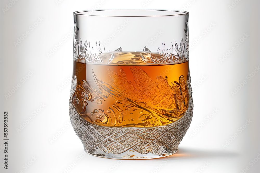 Poster whiskey cup. white background with reflection clipping route isolated. generative ai